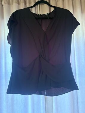 Express Black Twist-Front Short-Sleeve Blouse